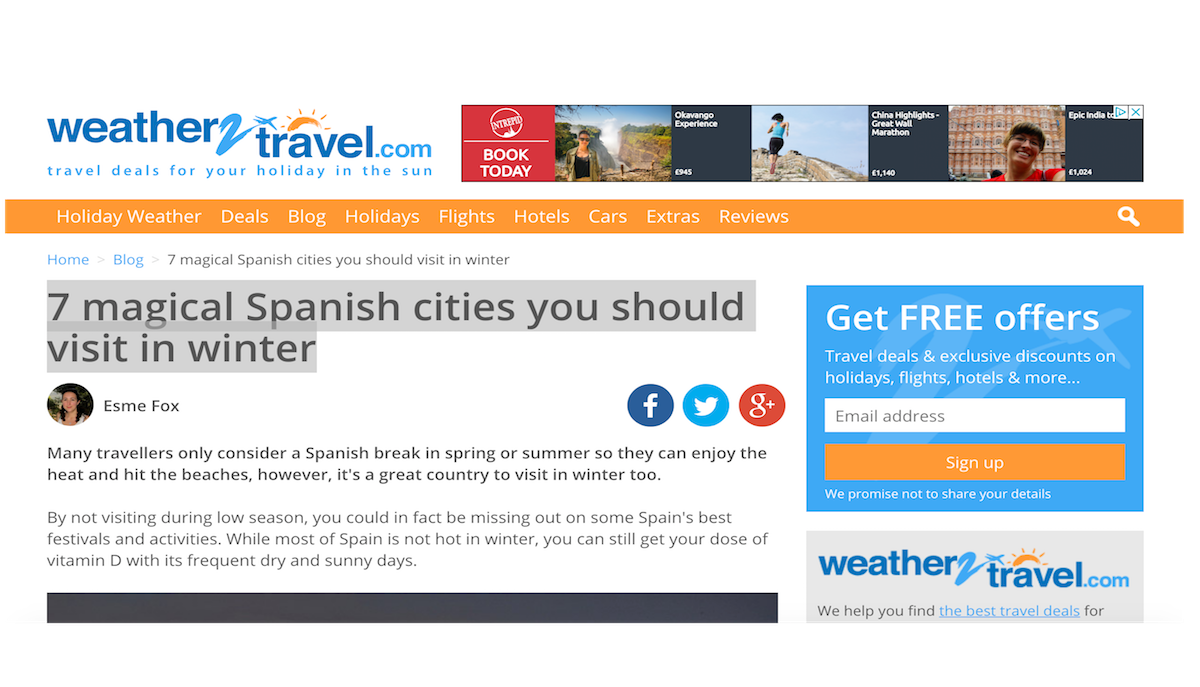 Winter in Spain article by Esme Fox