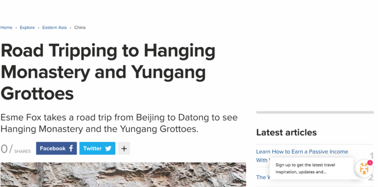 Article on Hanging Monastery in China by Esme Fox for World Nomads