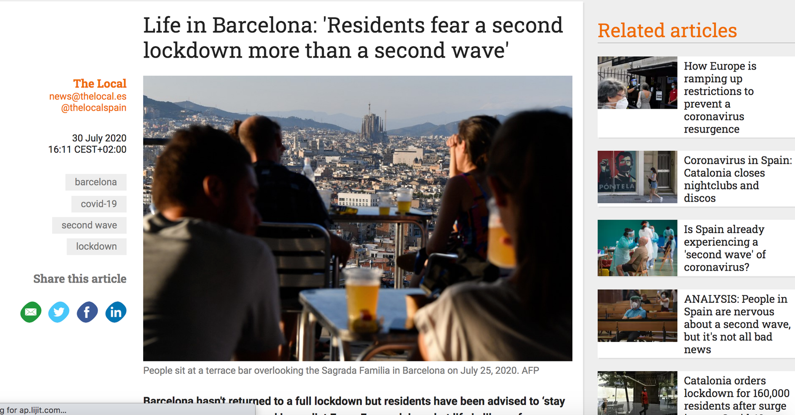 Article on second wave in Barcelona by Esme Fox